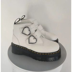 (V) Doc Martens WOMEN'S Devon Heart Leather Platform Boots Sz US 8L EU 39 WHITE